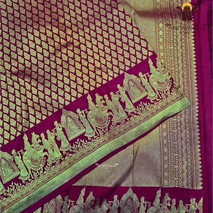 A rich and vibrant bridal red with lustrous gold zari work—classic Saree