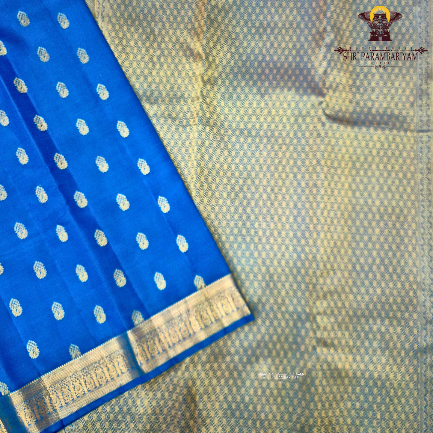 A rich Sky Blue with Gold Zari Saree