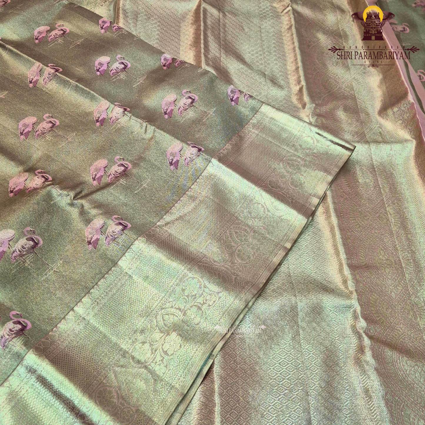 Subtle Pastel Gold / Antique Gold with Soft Pink motifs Saree