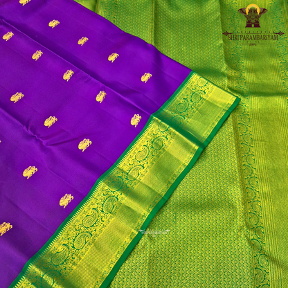Astunning royal purple body adorned with beautifully woven traditional Saree