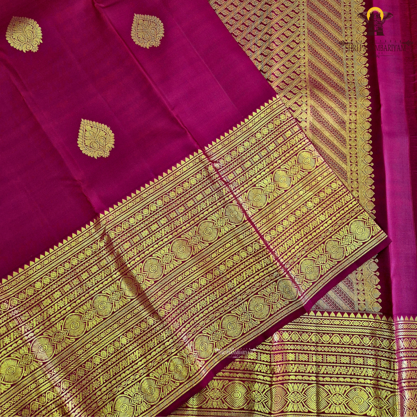 A rich Deep Maroon Red with exquisite gold zari weaving Saree