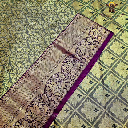 Antique gold with olive-brown undertone Saree