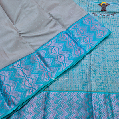 Elegant Grey with Teal Blue Border Saree