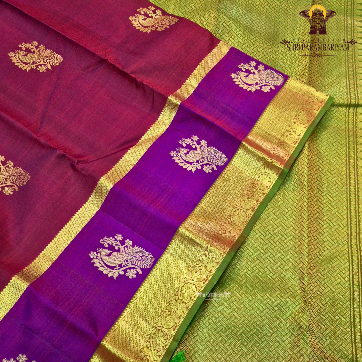 A elegant dual-tone royal purple with deep pink (rani/magenta) contrast Saree