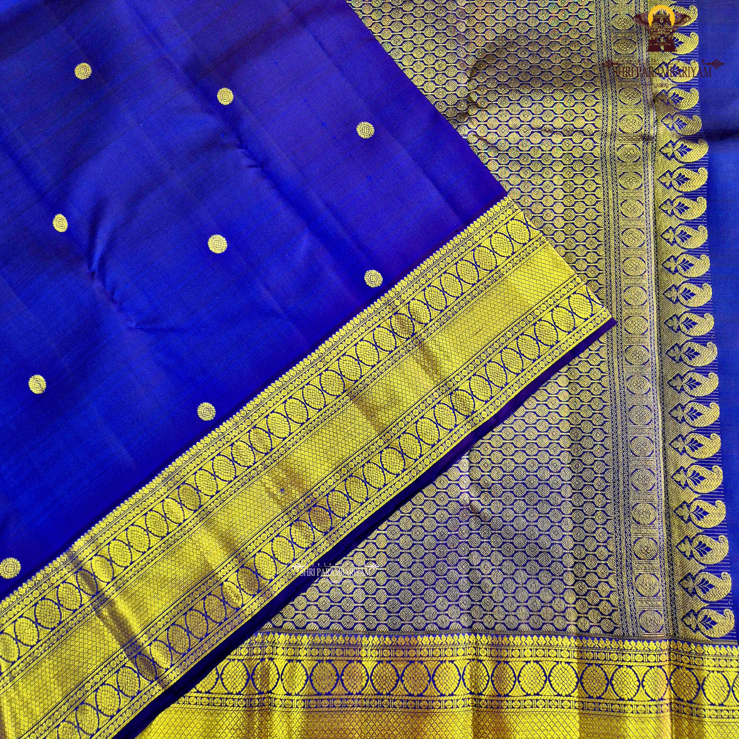 A royal Blue / Deep Electric Blue with Rich Gold Zari Saree