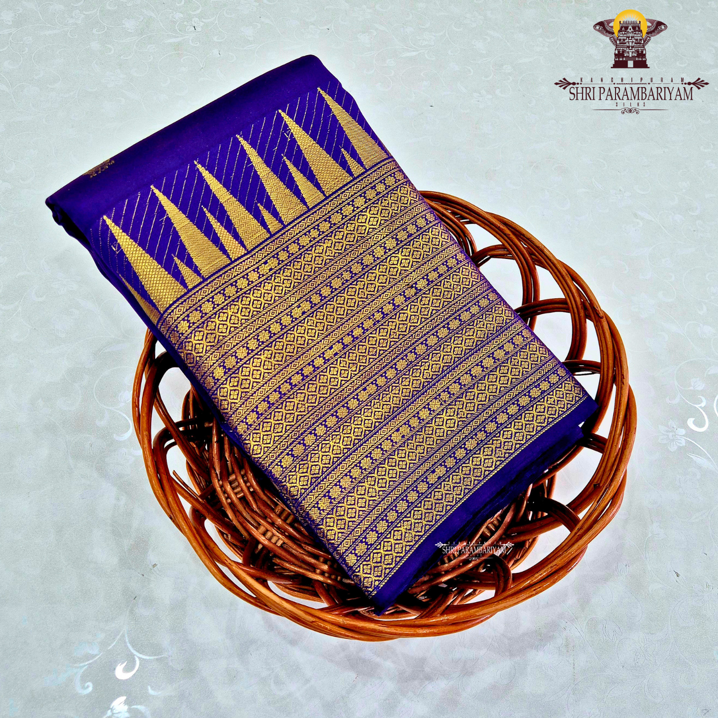 A royal Blue with rich Gold zari work Saree