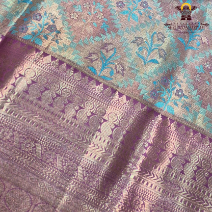 Pastel Rose Gold with Aqua Blue and Lavender accents Saree