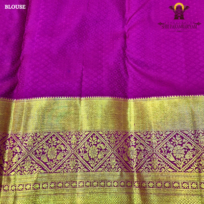 Rich rani pink (magenta) base with an opulent antique gold zari weave Saree