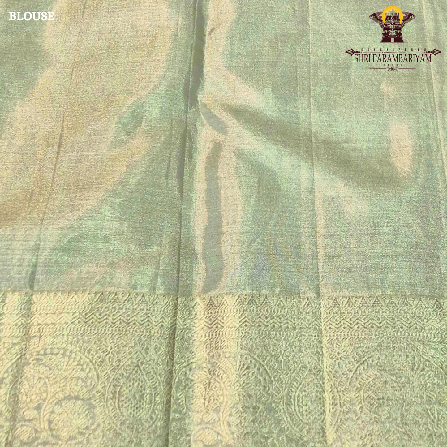 A soft light gold (champagne gold) shade that gives a rich and elegant Saree