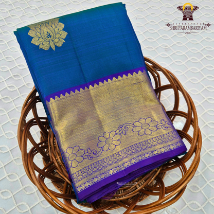 A beautiful dual-tone teal blue with hints of green, complemented by a contrast Saree