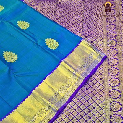 A beautiful dual-tone teal blue with hints of green, complemented by a contrast Saree