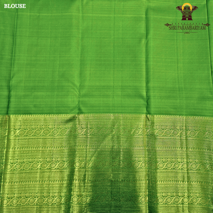 A rich Parrot Green with rich Gold zari work Saree