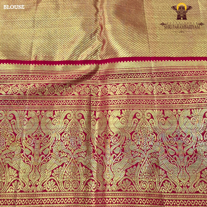 Soft pastel pink (tissue body) with a rich deep red border Saree