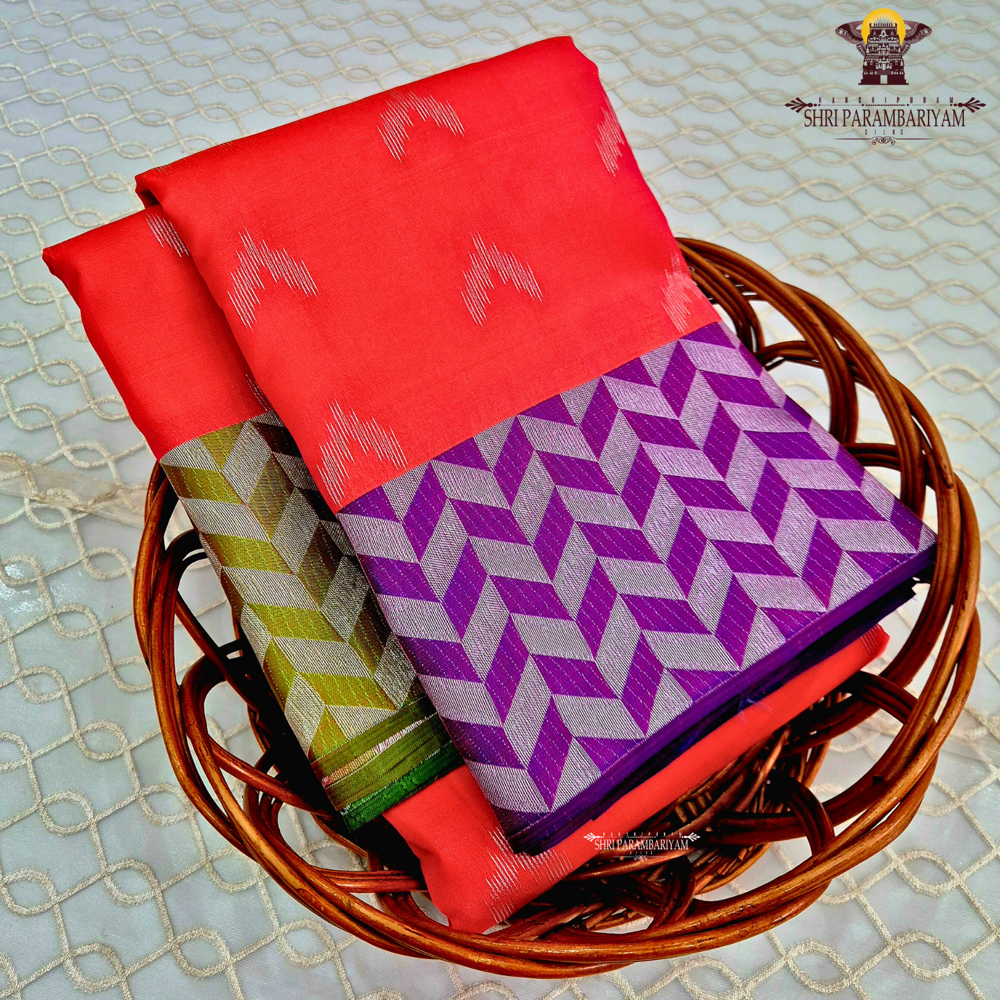 Bright Coral Red / Reddish Orange Saree