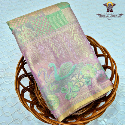 Pastel Pinkish Mauve with Mint Green and Soft Gold Accents Saree