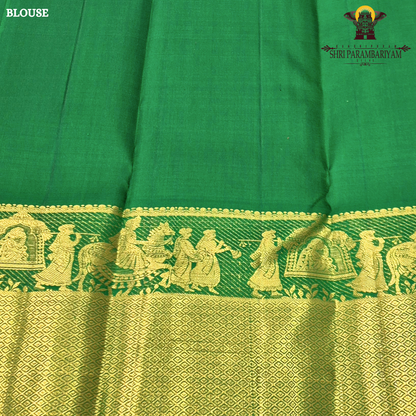 A rich Parrot Green with Antique Gold Zari Saree