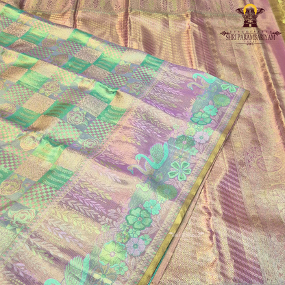 Pastel Pinkish Mauve with Mint Green and Soft Gold Accents Saree