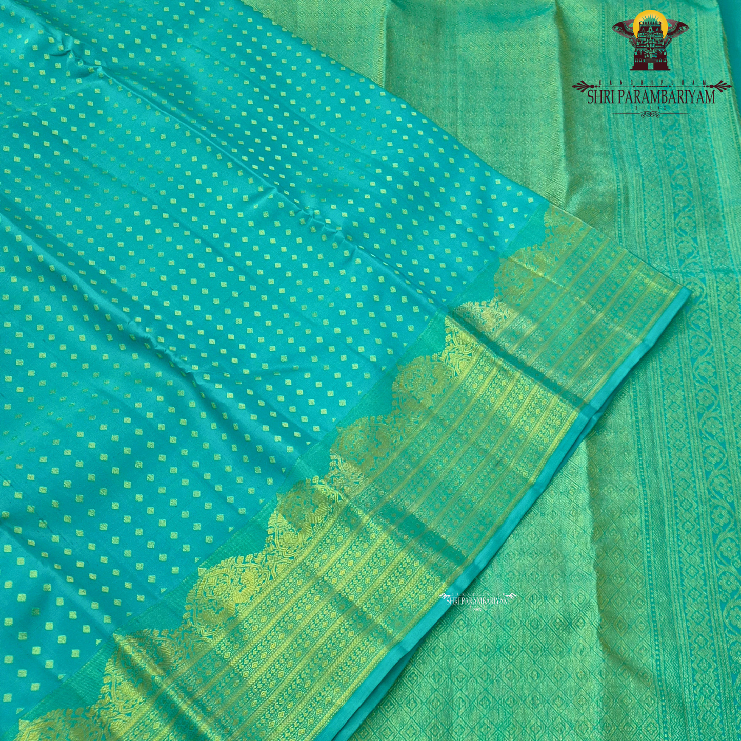 Vibrant peacock green / teal green with rich gold zari Saree