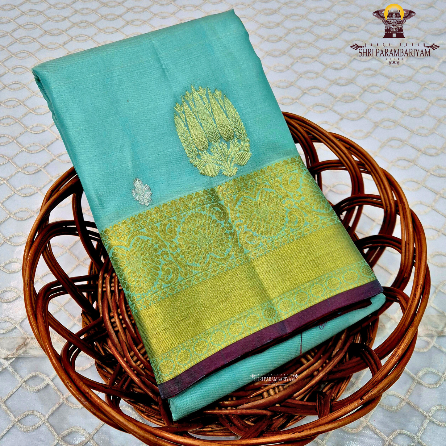 Elegant Aqua Green / Sea Green with Rich Gold Zari Border Saree