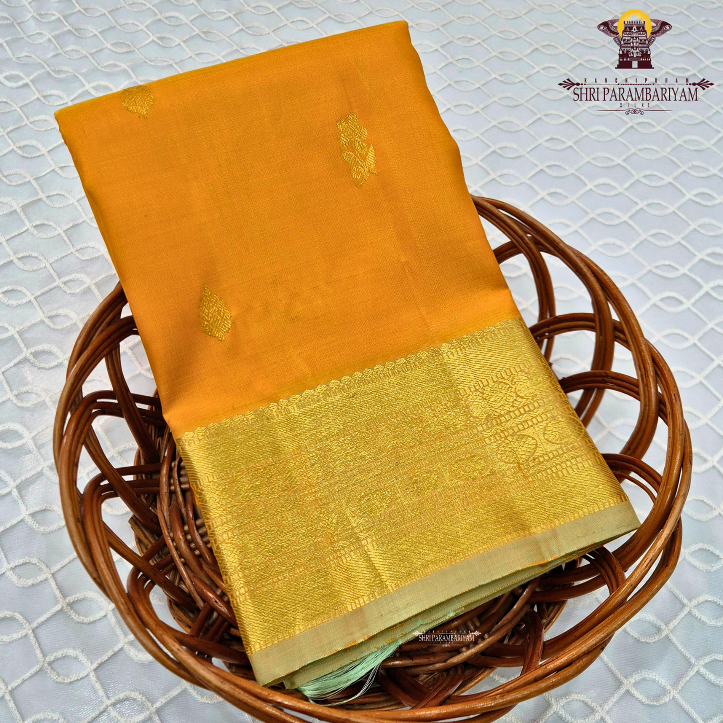A rich mustard yellow with a subtle golden sheen contrast Saree