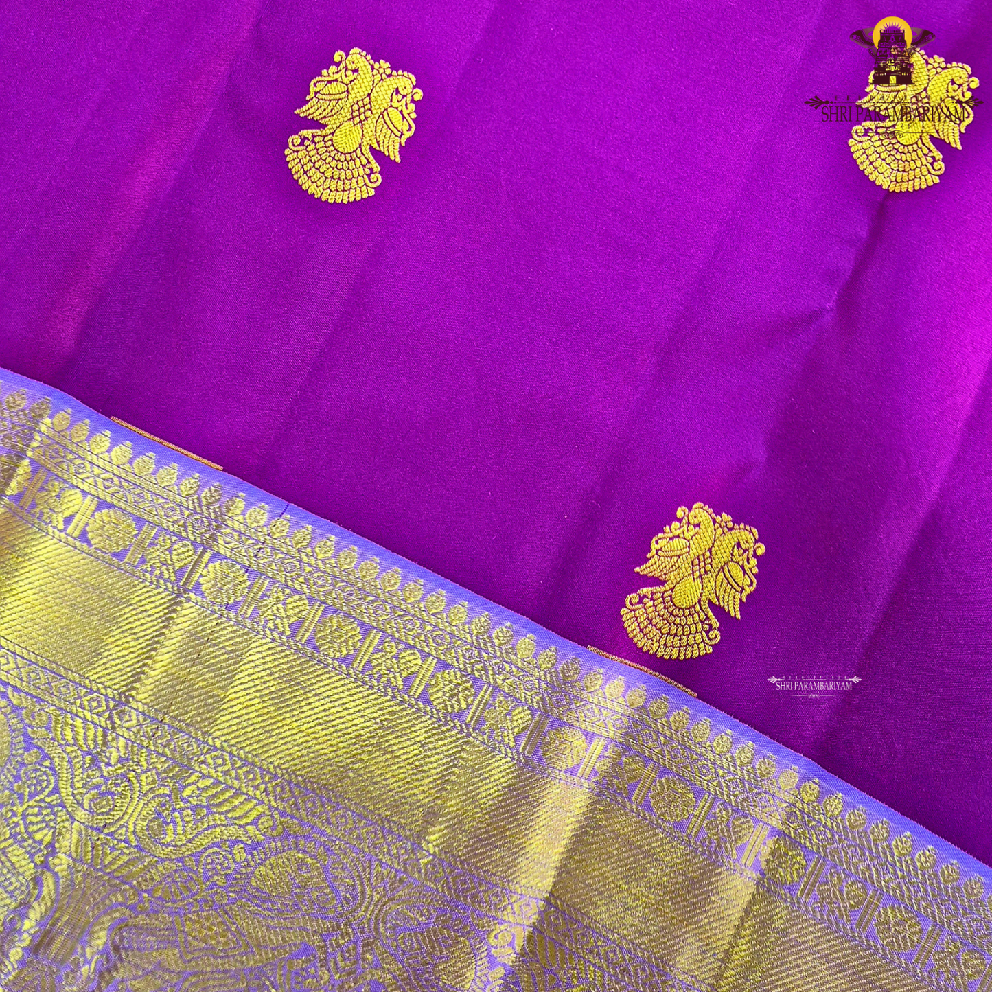 A rich royal purple body with a lustrous finish, beautifully complemented Saree