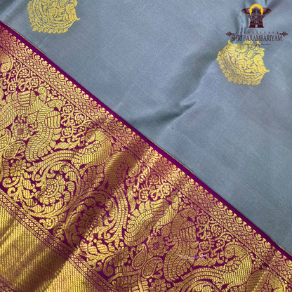A sophisticated silver grey body highlighted with a traditional Saree
