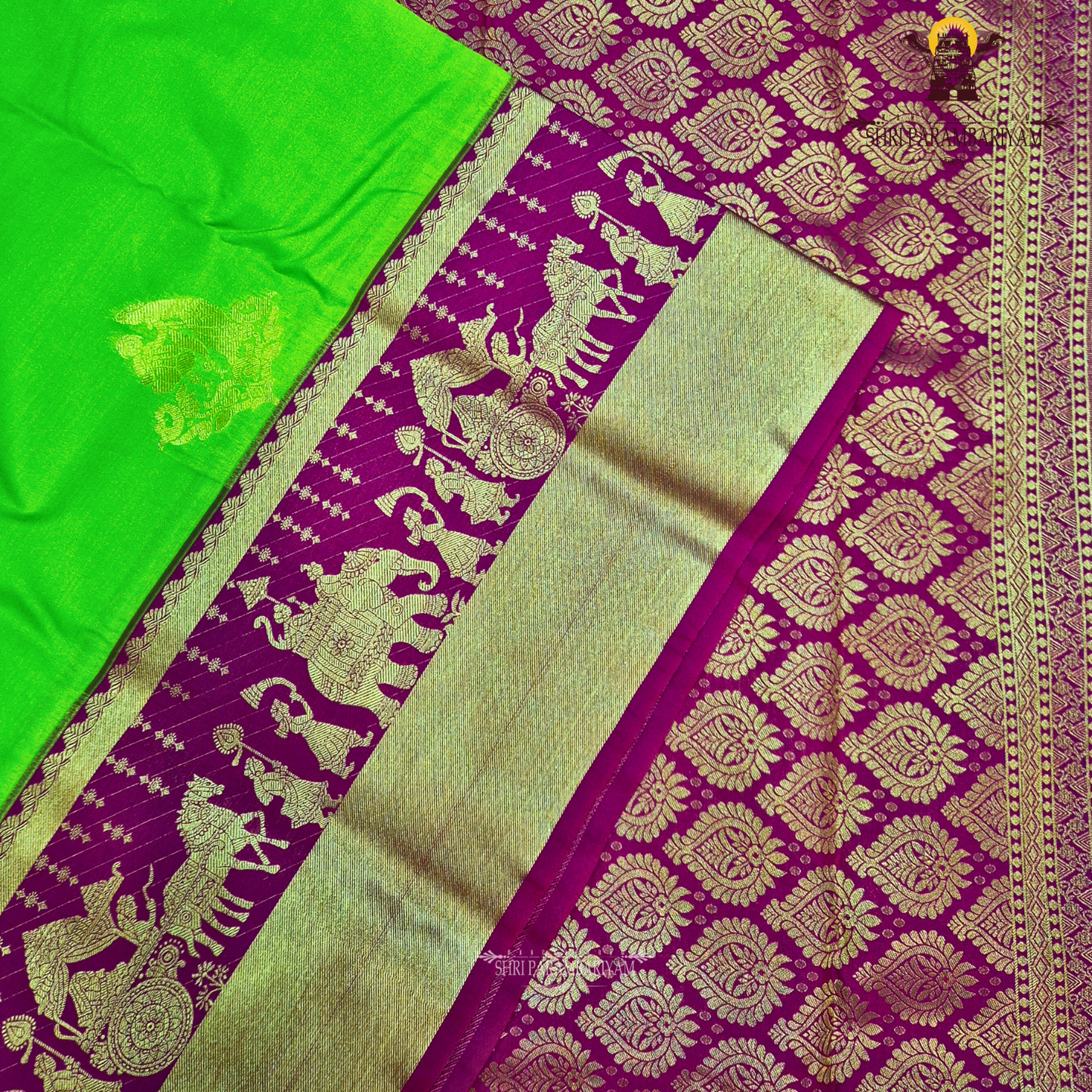 Bright parrot green Saree