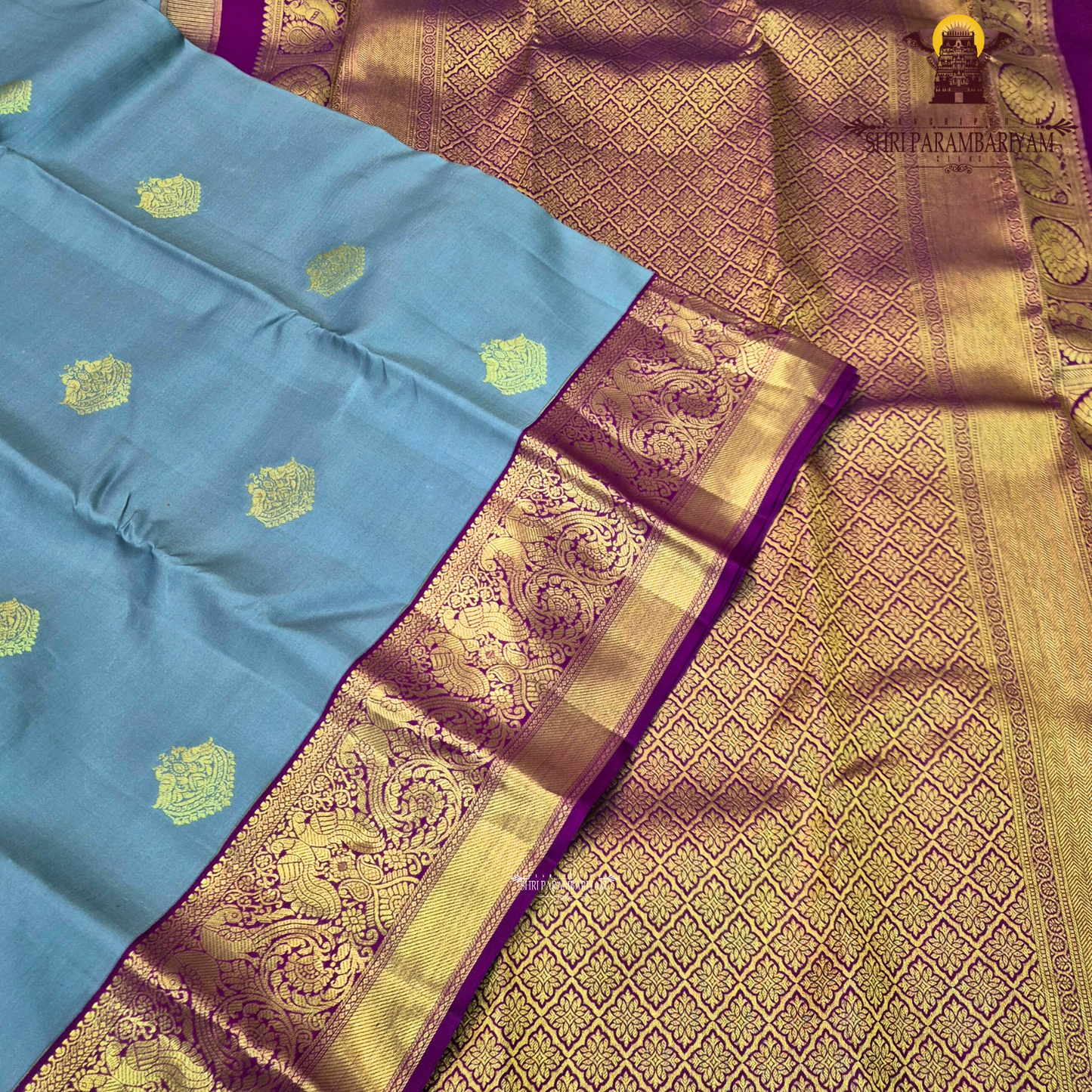 A sophisticated silver grey body highlighted with a traditional Saree