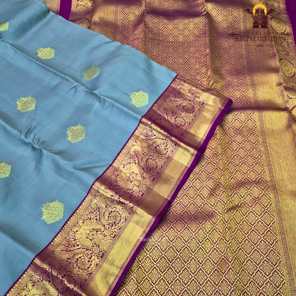 A sophisticated silver grey body highlighted with a traditional Saree