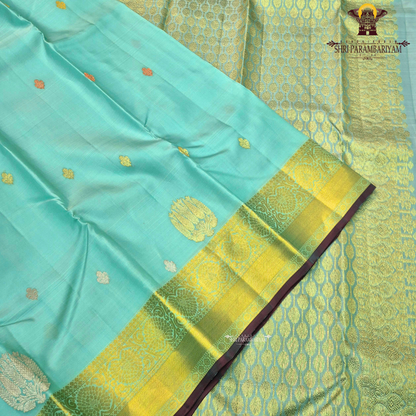 Elegant Aqua Green / Sea Green with Rich Gold Zari Border Saree