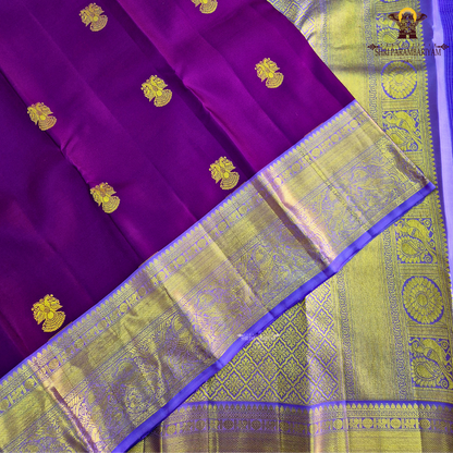 A rich royal purple body with a lustrous finish, beautifully complemented Saree