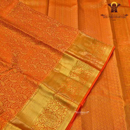 Bright vermilion orange / reddish orange with rich gold zari Saree
