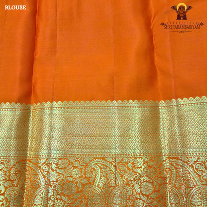 Bright vermilion orange / reddish orange with rich gold zari Saree
