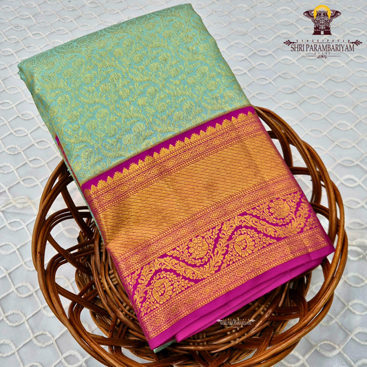 A refreshing pastel aqua blue shade with an elegant self floral jacquard Saree
