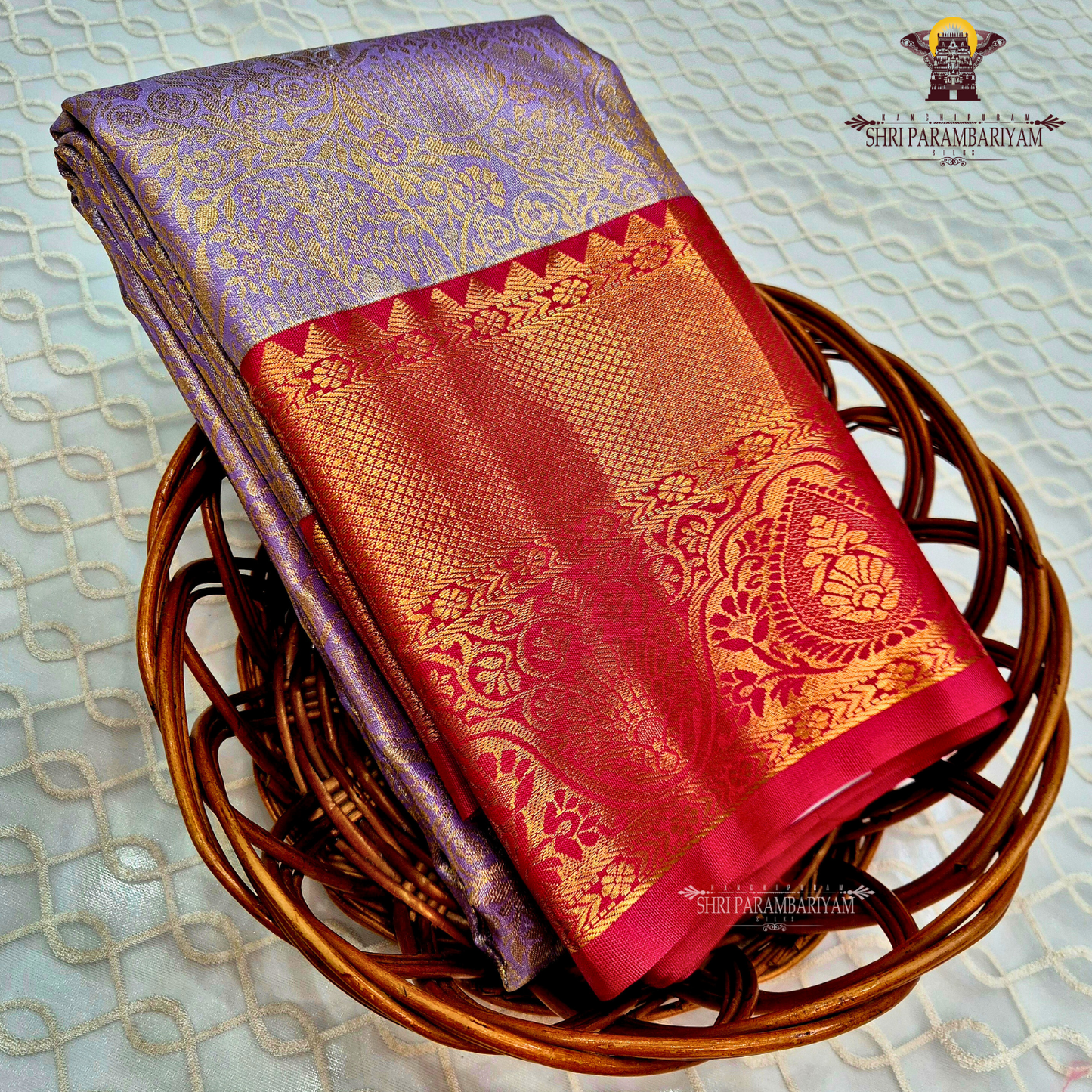 Lavender / light purple body with rich gold tissue Saree