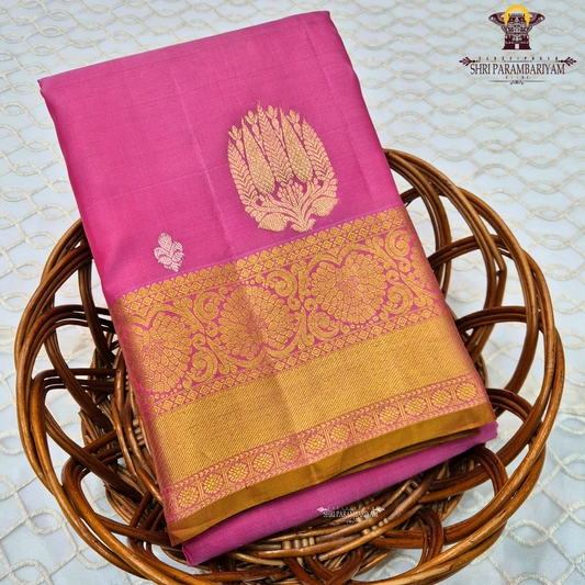 Rani Pink / Bright Rose Pink with Rich Gold Zari Border Saree