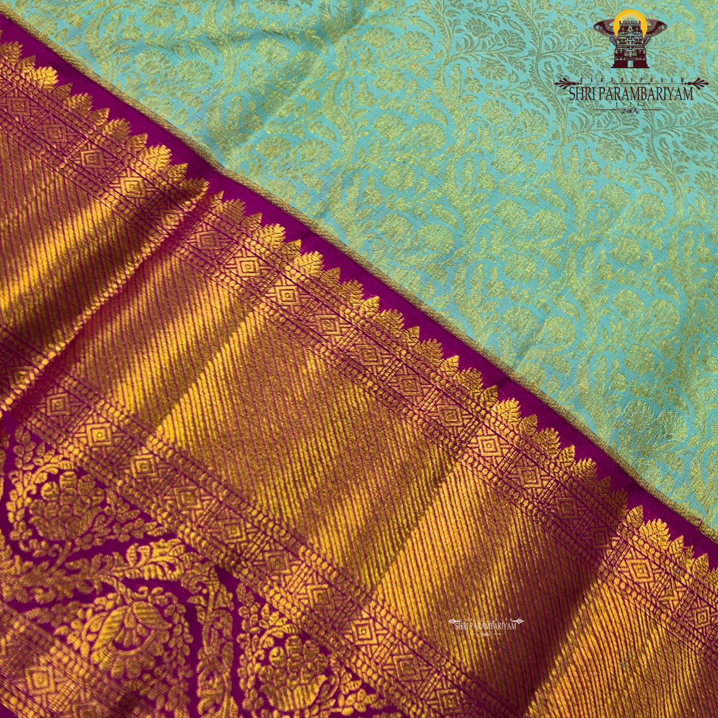 A refreshing pastel aqua blue shade with an elegant self floral jacquard Saree