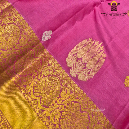 Rani Pink / Bright Rose Pink with Rich Gold Zari Border Saree