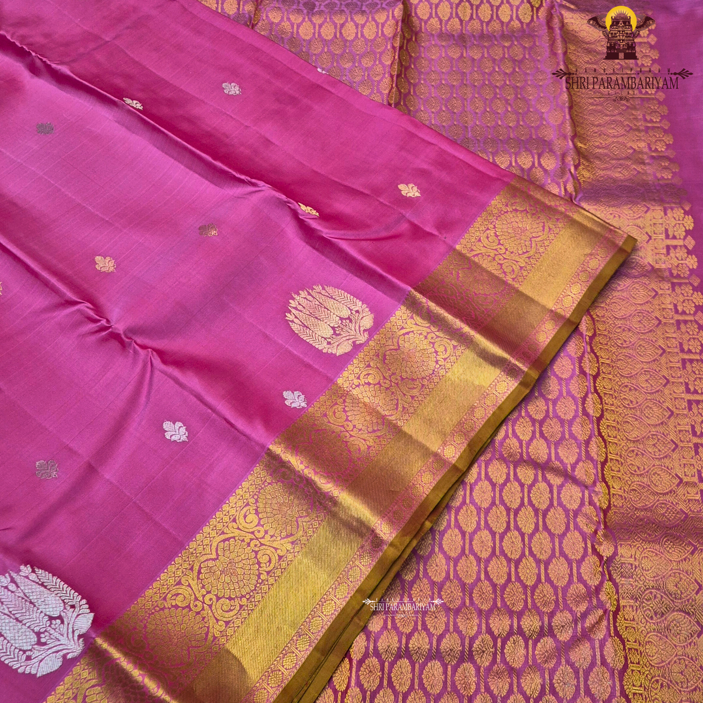 Rani Pink / Bright Rose Pink with Rich Gold Zari Border Saree