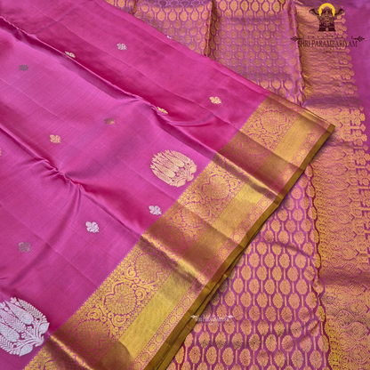 Rani Pink / Bright Rose Pink with Rich Gold Zari Border Saree