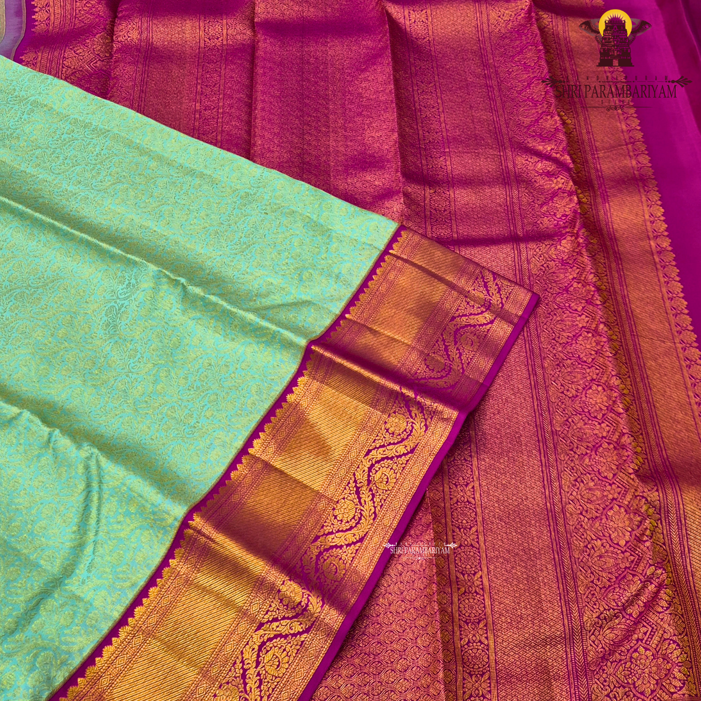A refreshing pastel aqua blue shade with an elegant self floral jacquard Saree