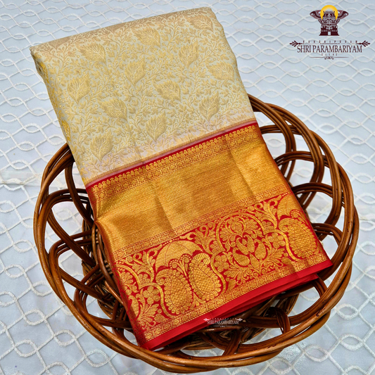 Elegant half white (off-white/ivory) body With Rich contrast red border Saree