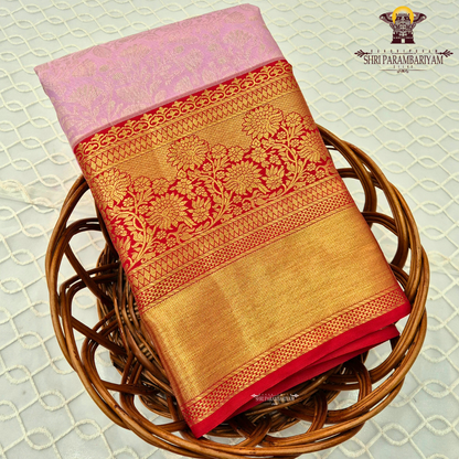 Soft pastel pink with Bright red border Saree