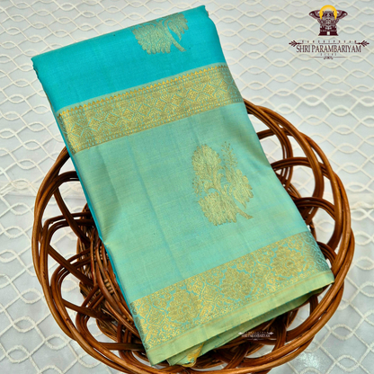 A refreshing dual-tone turquoise blue with pastel mint green Saree