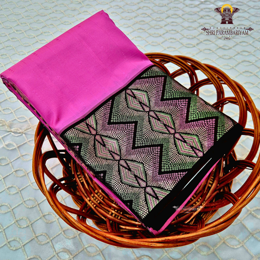 Bright Pink Brown Contrast Border Saree