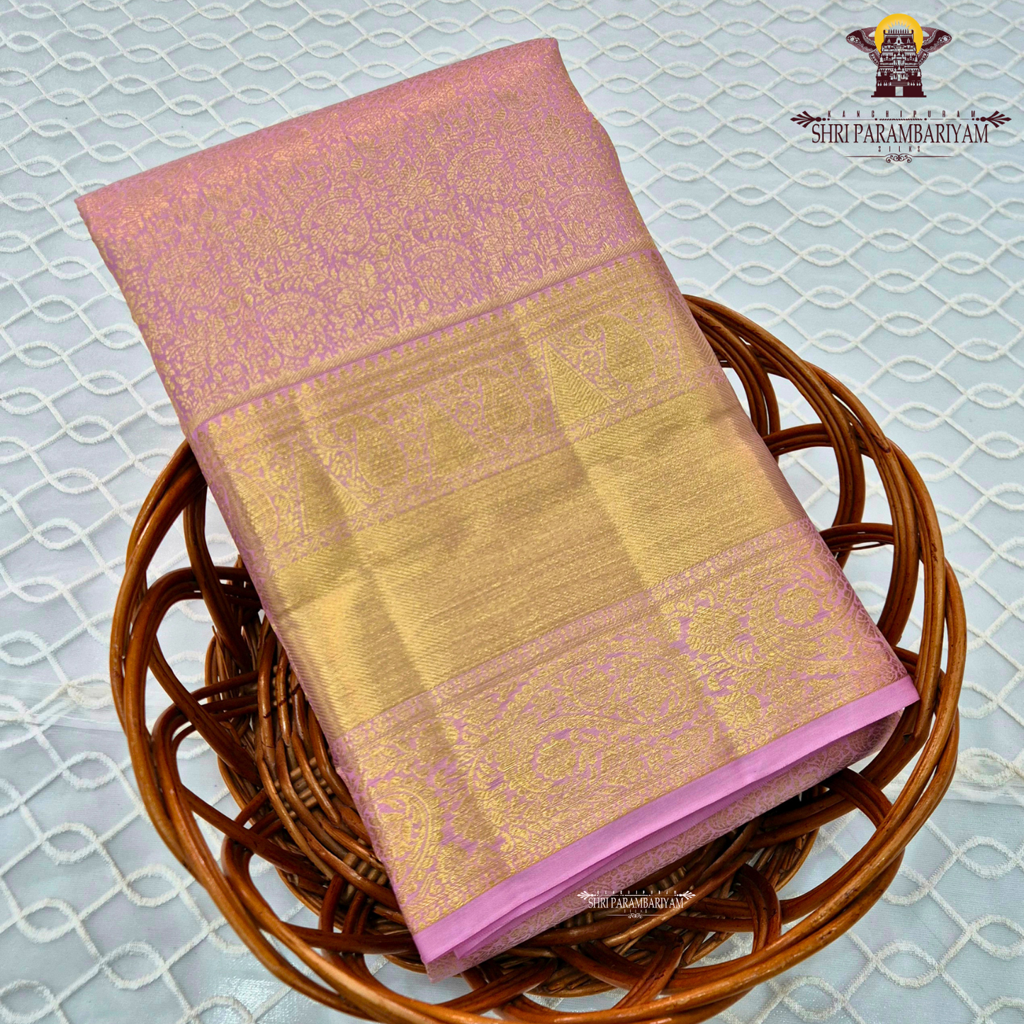 Soft pastel pink (baby pink) with rich gold zari work Saree