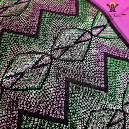 Bright Pink Brown Contrast Border Saree