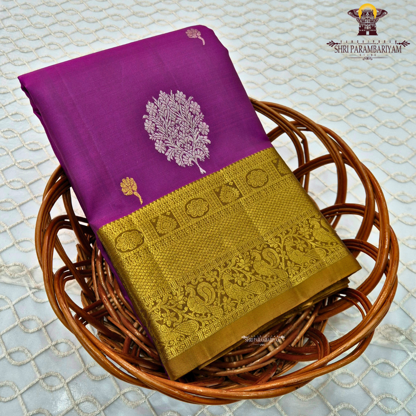 Rich Magenta Purple with Antique Gold Zari Border Saree