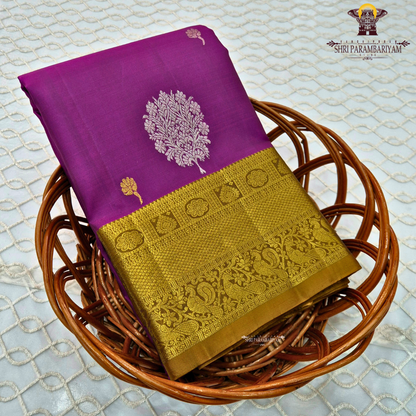 Rich Magenta Purple with Antique Gold Zari Border Saree
