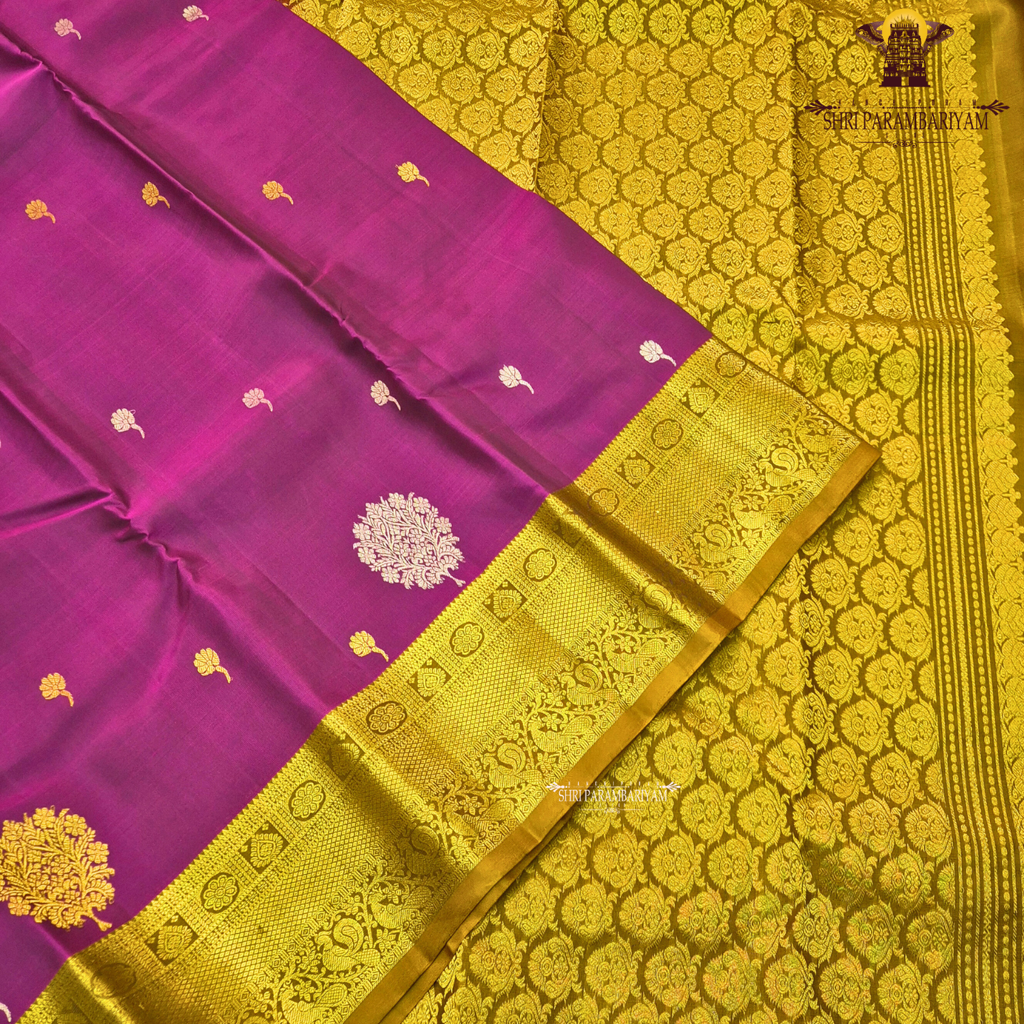 Rich Magenta Purple with Antique Gold Zari Border Saree